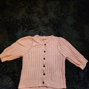 Free People Pink Ribbed Cardigan
